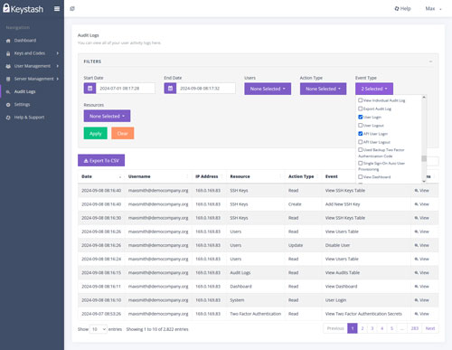 View Keystash audit log